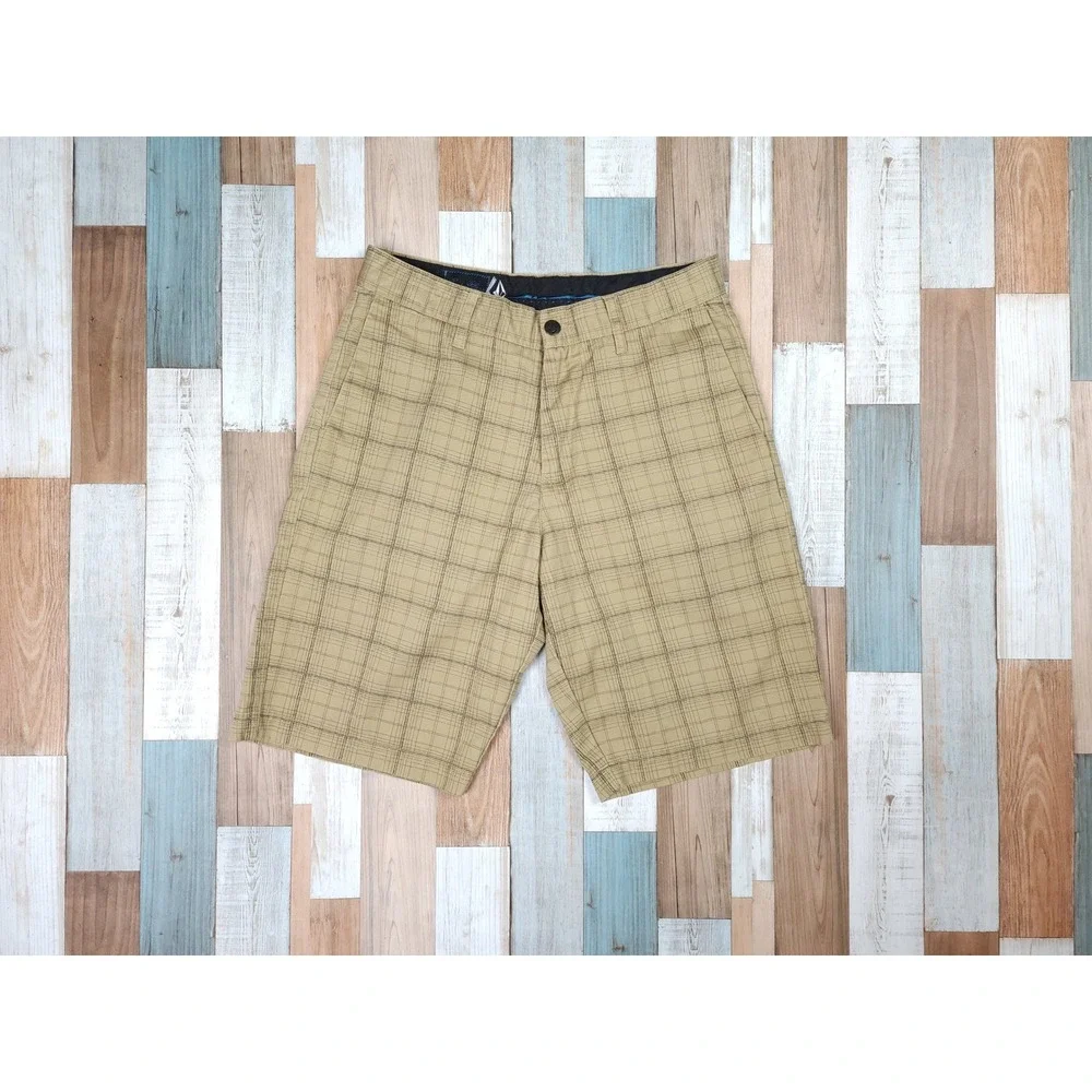 Volcom Frickin Painted Plaid Chino Shorts Mens 29 Khaki Tan A09310S0 Skate